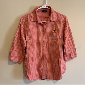 Plaid 3/4 sleeve Winnie the Pooh button up